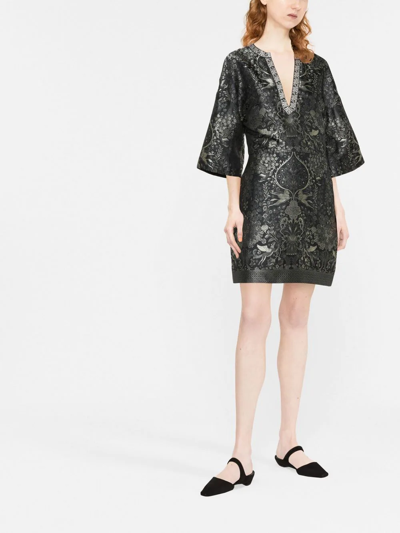 Shop Etro Patterned Jacquard Shift Dress In Black