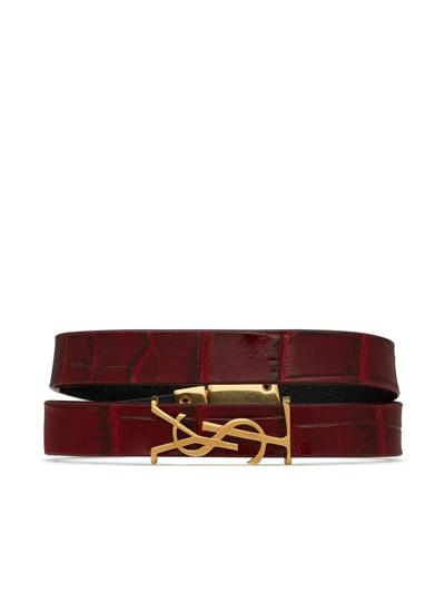Shop Saint Laurent Snakeskin-effect Leather Bracelet In Rot
