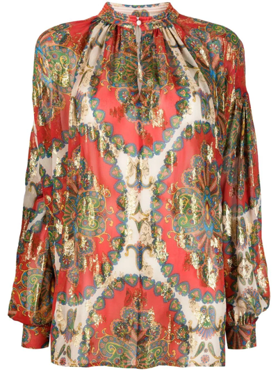 Etro Orion Paisley-print Metallic Floral Jacquard Shirt In Rot