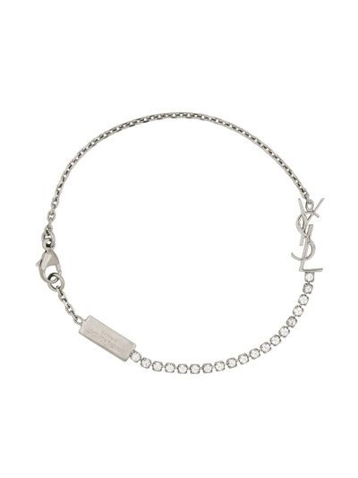 Shop Saint Laurent Logo-lettering Embellished Bracelet In Silber