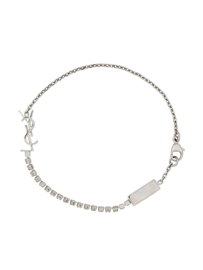Shop Saint Laurent Logo-lettering Embellished Bracelet In Silber