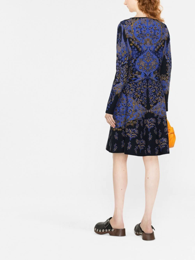 Shop Etro Paisley-print Knitted Dress In Blau