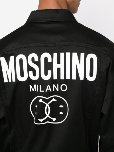Shop Moschino Logo-print Denim Jacket In Black