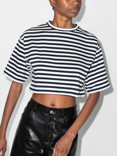 The Frankie Shop Navy And White Karina Striped Cropped T-shirt In Blue |  ModeSens