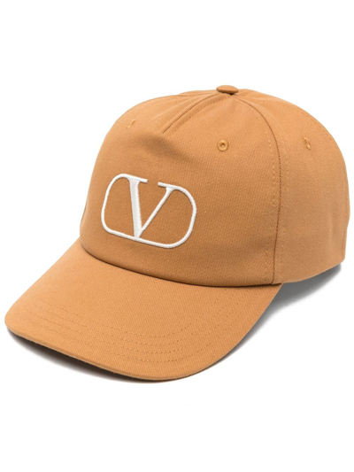 Valentino Vlogo Cotton Baseball Cap In Brown