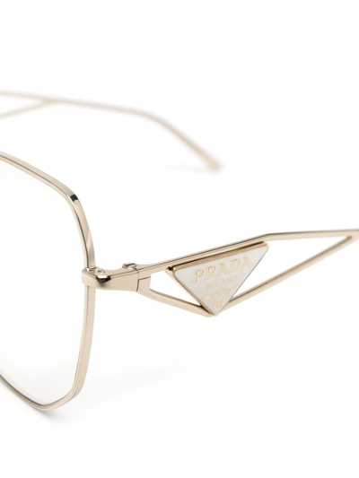 Shop Prada Logo-plaque Oversized-frame Glasses In Zvn08n Pale Gold