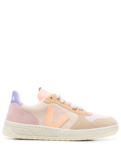 Shop Veja V-10 Panelled Low-top Sneakers In Nude