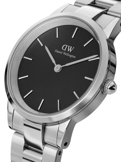 Daniel Wellington Unisex Iconic Link Silver-tone Stainless Steel Watch 36mm In Schwarz