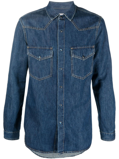 Shop Valentino Long-sleeve Denim Shirt In Blau