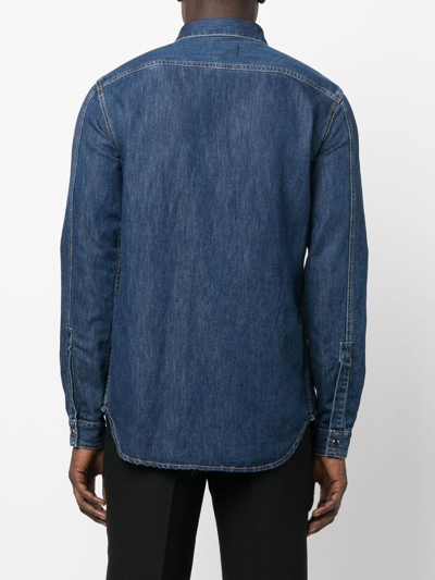Shop Valentino Long-sleeve Denim Shirt In Blau