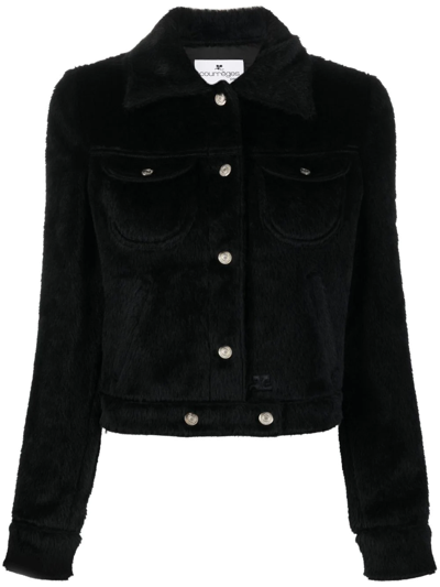 Shop Courrèges Shearling Single-breasted Jacket In Schwarz