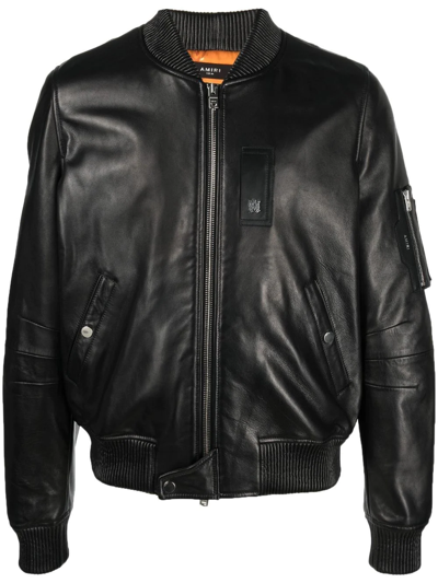 Shop Amiri Leather Bomber Jacket In Schwarz