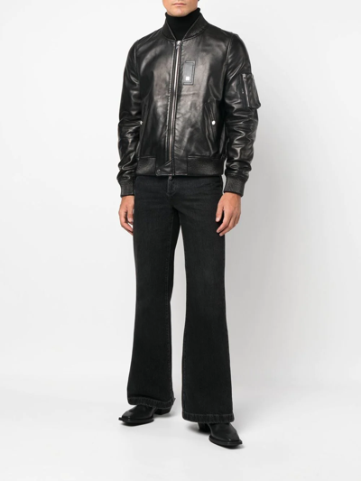 Shop Amiri Leather Bomber Jacket In Schwarz