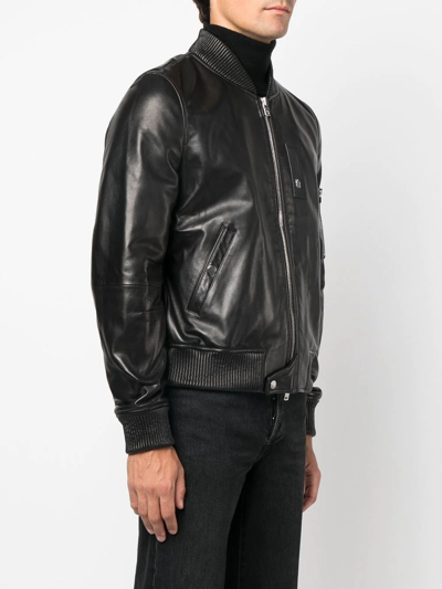 Shop Amiri Leather Bomber Jacket In Schwarz