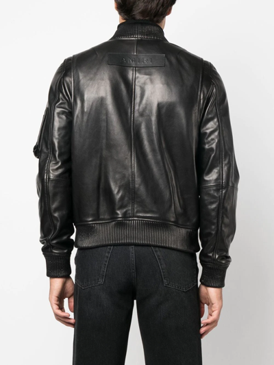 Shop Amiri Leather Bomber Jacket In Schwarz