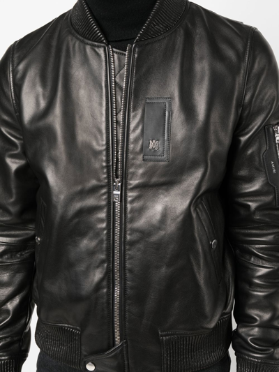 Shop Amiri Leather Bomber Jacket In Schwarz