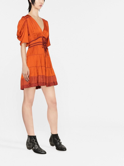Shop Ulla Johnson V-neck Short-sleeve Dress In Orange