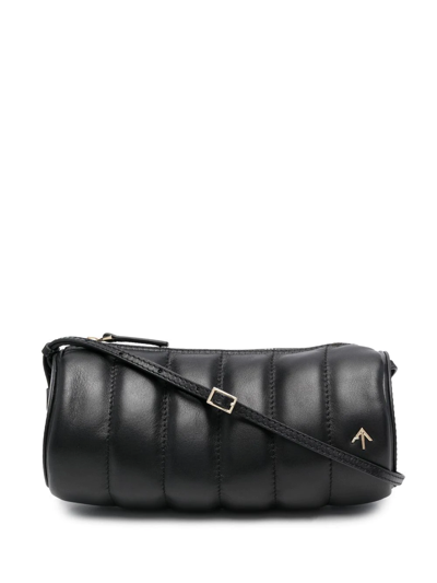 Shop Manu Atelier Cylinder Padded Logo-plaque Shoulder Bag In Schwarz