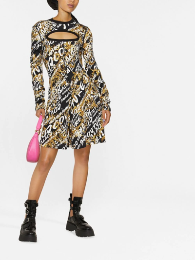 Versace Jeans Couture Savhed Dress With A Crew-up Of Long Hindrances And Sleeves Baroque Fantasy And All Over Women Versac In Schwarz