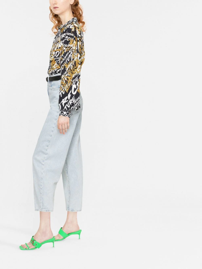Versace Jeans Couture Brushed Logo-print Long-sleeve Shirt In Schwarz
