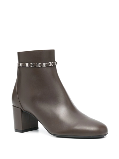Ferragamo Chain-link Leather Ankle Boots In Braun