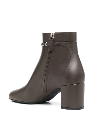 Ferragamo Chain-link Leather Ankle Boots In Braun