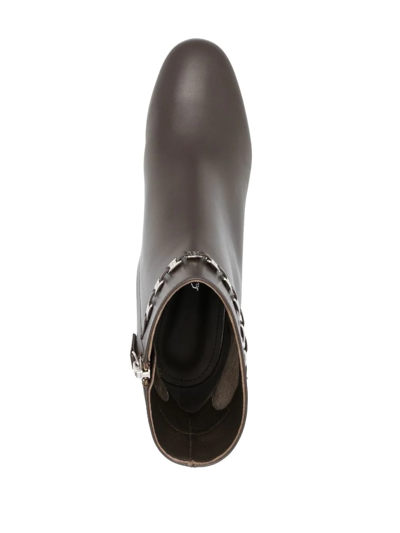Ferragamo Chain-link Leather Ankle Boots In Braun