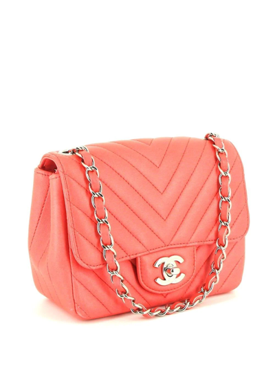 Pre-owned Chanel Timeless Mini Chevron Classic Flap Shoulder Bag In 粉色