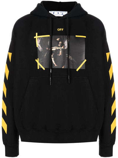 Off-white Black And Yellow Diag Hoodie With Caravaggio Painting In Black, yellow | ModeSens