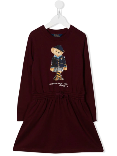 Shop Ralph Lauren Polo Bear-motif Cotton Dress In 红色