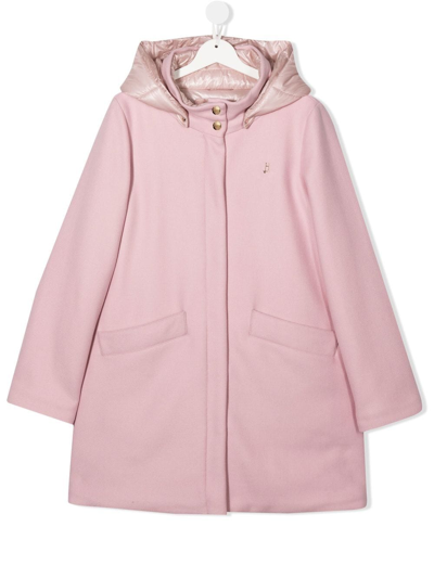 Shop Herno Teen Hooded Wool Coat In Pink