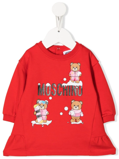 Shop Moschino Graphic Logo-print Dress In 红色