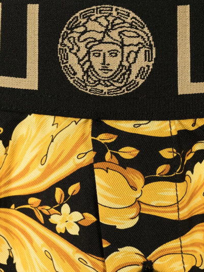 Shop Versace Baroque-print Silk Boxer Shorts In 黄色