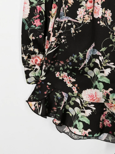 Shop Miss Blumarine Floral-print Ruffle-trim Dress In 黑色