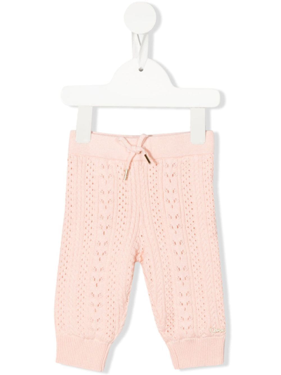 Shop Chloé Pointelle-knit Trousers In 粉色