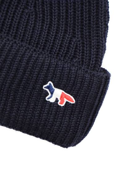 Shop Maison Kitsuné Ribbed Knit Beanie In Navy