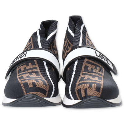 Shop Fendi Sneakers Slip-on Nere In Maglia Con Logo Jacquard In Nero