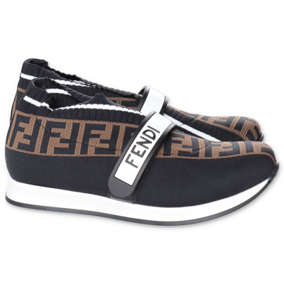 Shop Fendi Sneakers Slip-on Nere In Maglia Con Logo Jacquard In Nero