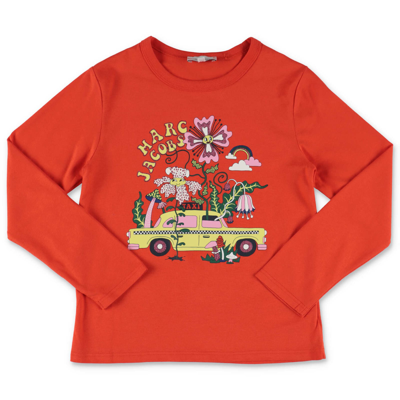 Shop Little Marc Jacobs Marc Jacobs T-shirt Rossa In Jersey Di Cotone In Rosso