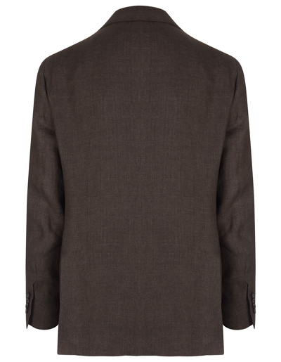 Shop Kiton Brown Linen Blazer In Marrone