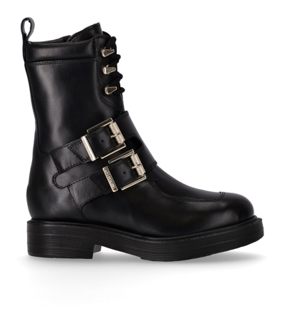 Shop Love Moschino Black Combat Boot With Buckles