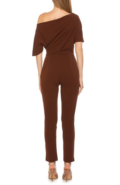 Shop Alexia Admor Draped One-shoulder Jumpsuit In Brown