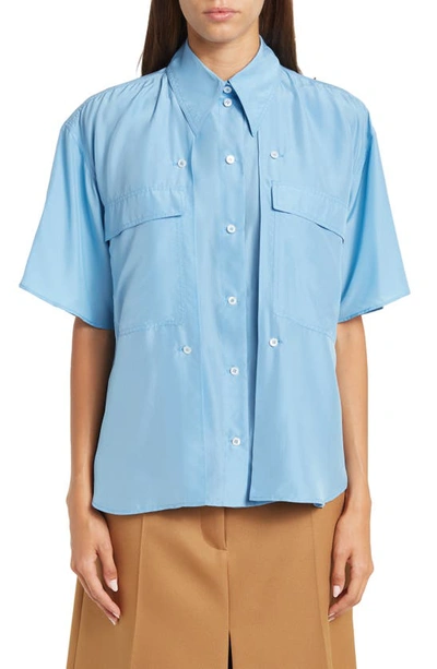 Shop Stella Mccartney Oversized Silk Workwear Shirt In Cameo Blue