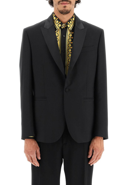 Shop Versace Single Breasted Long Sleeved Blazer In Black