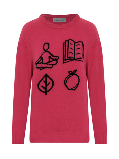 Shop Alberta Ferretti Graphic Intarsia Crewneck Sweater In Pink