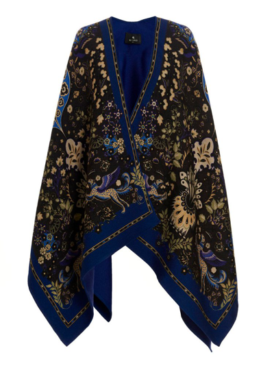 Shop Etro Floral Printed Wraparound Style Cape In Multi