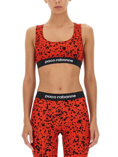 Shop Rabanne Paco  Logo Band Sports Bralette In Red
