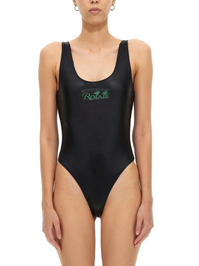 Shop Rotate Birger Christensen Rotate Logo Embroidered One Piece Swimsuit In Black