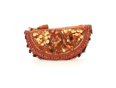 Shop Anya Hindmarch Sequinned Zipped Clutch Bag In Brown