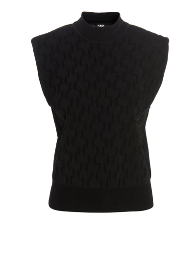 Shop Karl Lagerfeld Mock Neck Knitted Top In Black